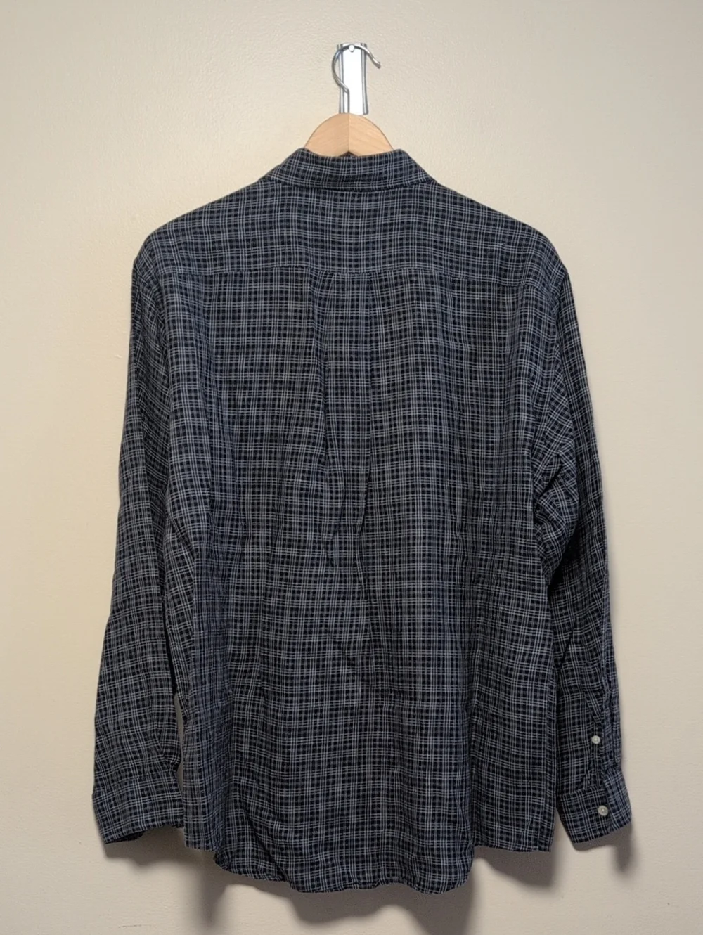 Vintage J.Crew Oarsman Irish Linen Shirt Blue Plaid Button Up Large